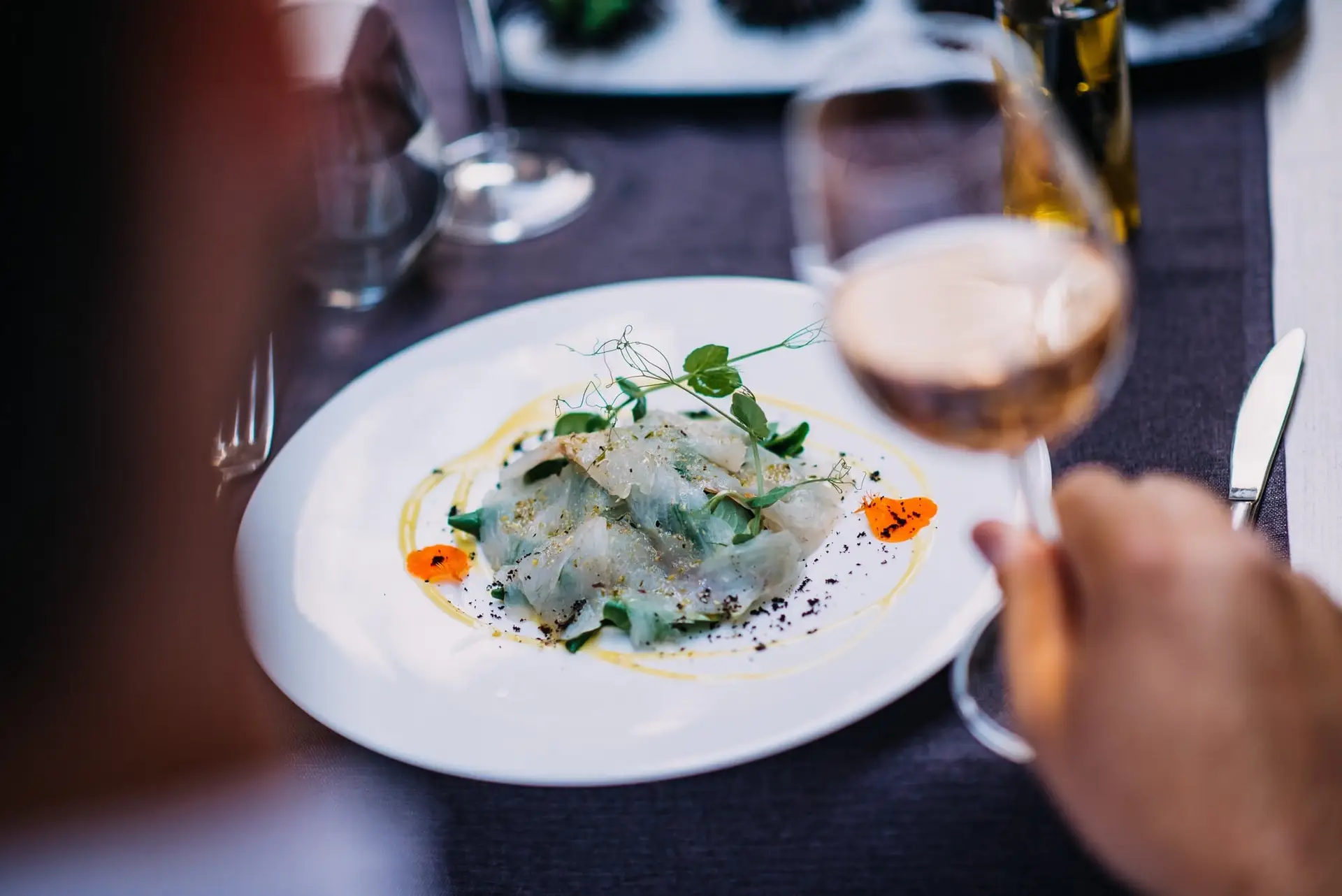 Salad and wine at Lucin Kantun